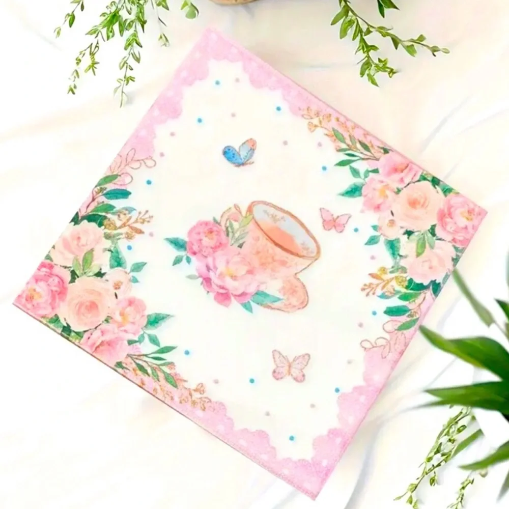 Set of Two (2) INDIVIDUAL Floral Tea Cup Decoupage Paper Luncheon Size Napkins